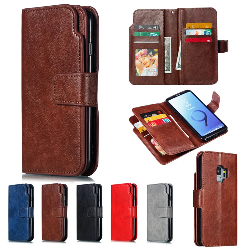

Leather wallet phone case for Samsung S7 S7 Edge S8 S9 plus Note 8 9 mobile phone panel bracket bank card photo framep slot flip
