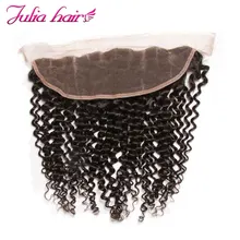 Ali Julia бразильские кудрявые волосы remy кружева Фронтальная 1"* 4" уха до уха фронтальная чистый цвет натуральный черный 10 дюймов до 20 дюймов