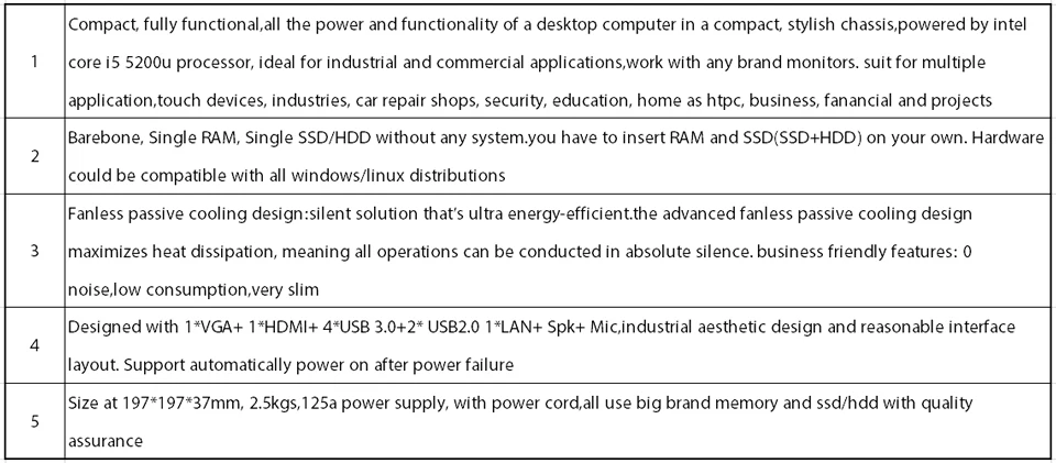 Безвентиляторный мини ПК, Intel Core I5 5200U, Windows 10/Ubuntu, серебристый, [HUNSN BM01L],(WiFi/1HD/1VGA/4USB3. 0/2USB2. 0/1LAN