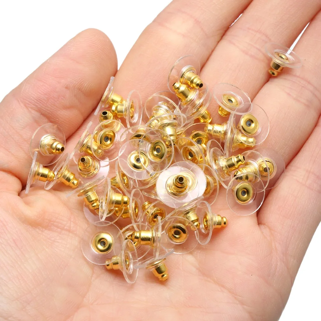 50pcs Wholesale  DIY Ear Nuts Shellhard Jewelry Findings & Components Gold/Silver Color Earring Back Stopper Finding