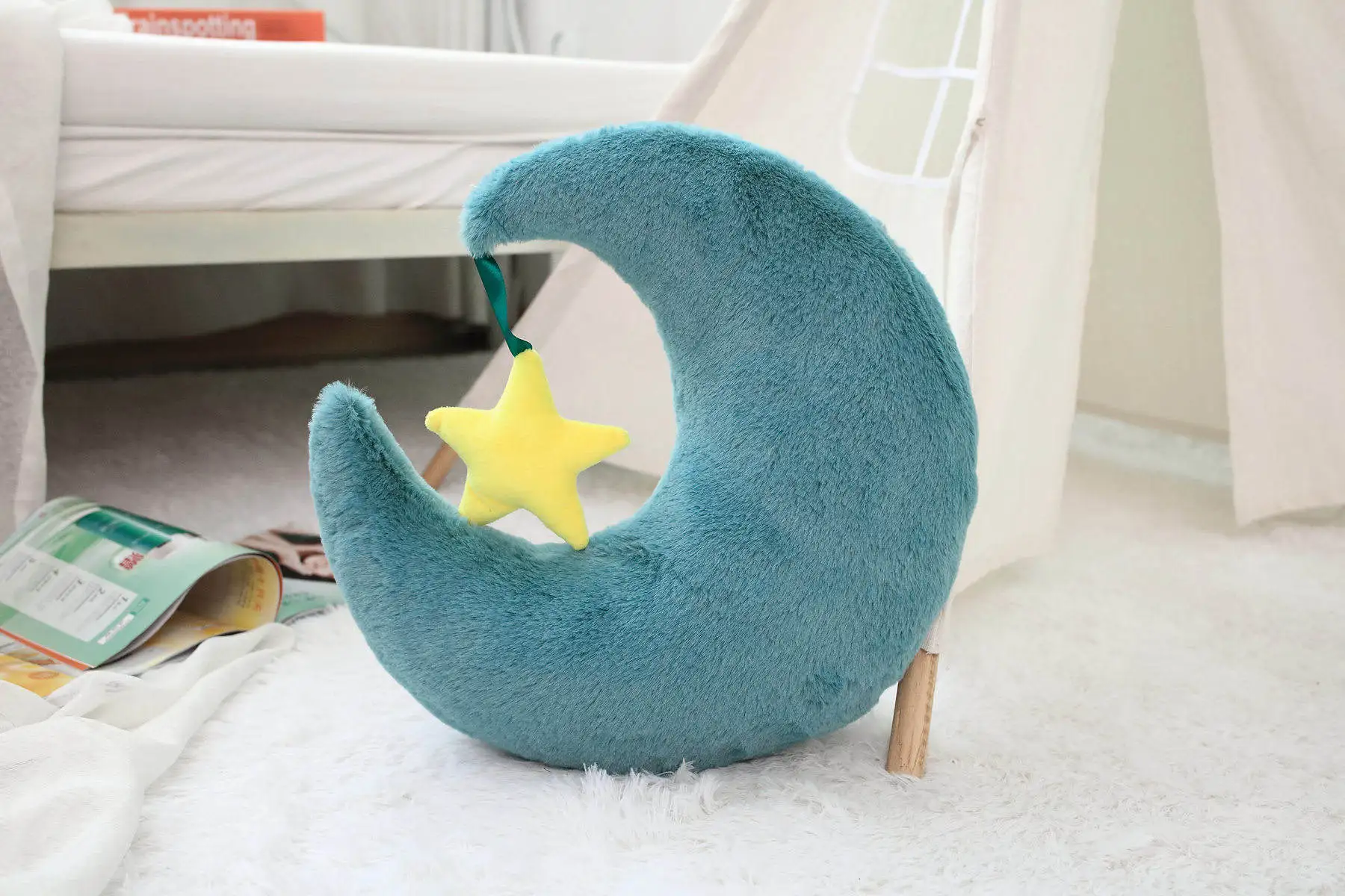 Фэнтези желтая звезда Луна Корона сердце форма плюшевая подушка мягкая подушка для дивана стула подушка из искусственного меха кролика спинка для кормящих девочек