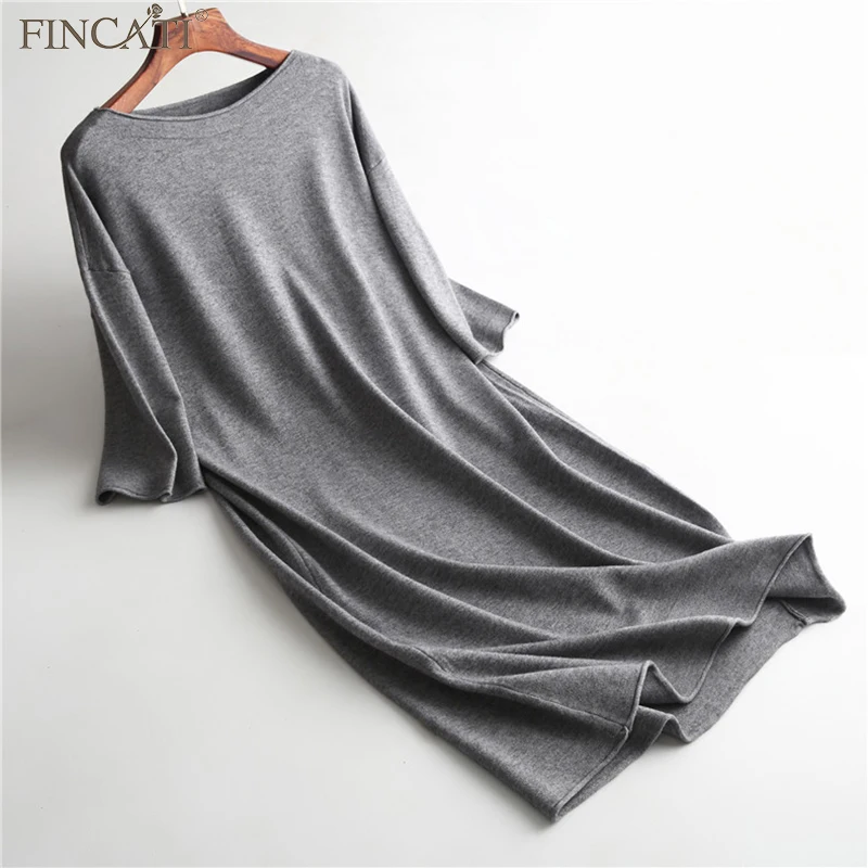

Fincati Women Knitted Dress 2018 Spring New Arrival Casual Solid Colors Oversize Loose Ankle-Length Winter Vestidos Female