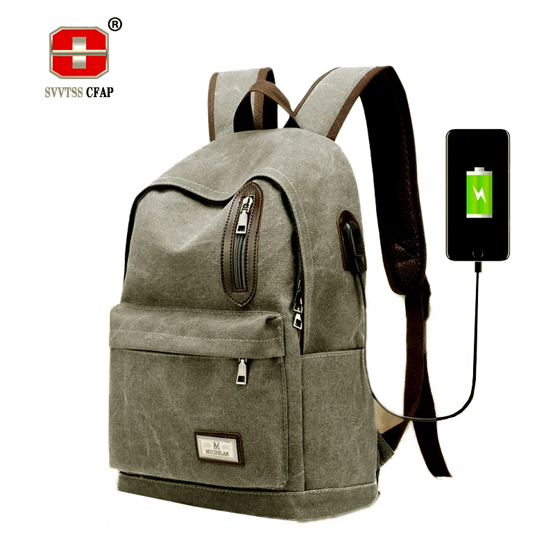 Mens Schoolbag Backpacks Male Women Teenagers Student School Bags for Boys Bagpack Book Bag USB Canvas