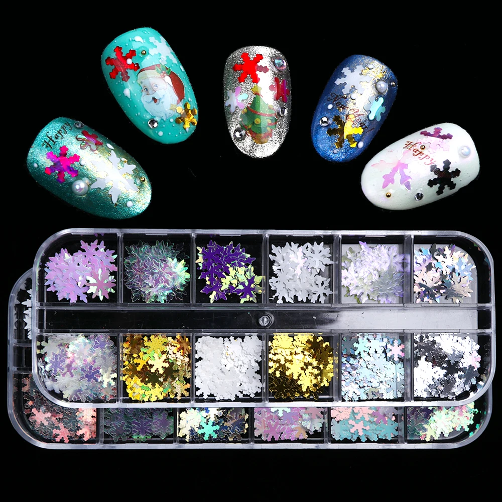 

1 Case 3D Nail Art Decorations Spangles Flakes Paillettes Mixed Snowflakes Sequins Nails Designs Accessories Manicure TRXHH01-05