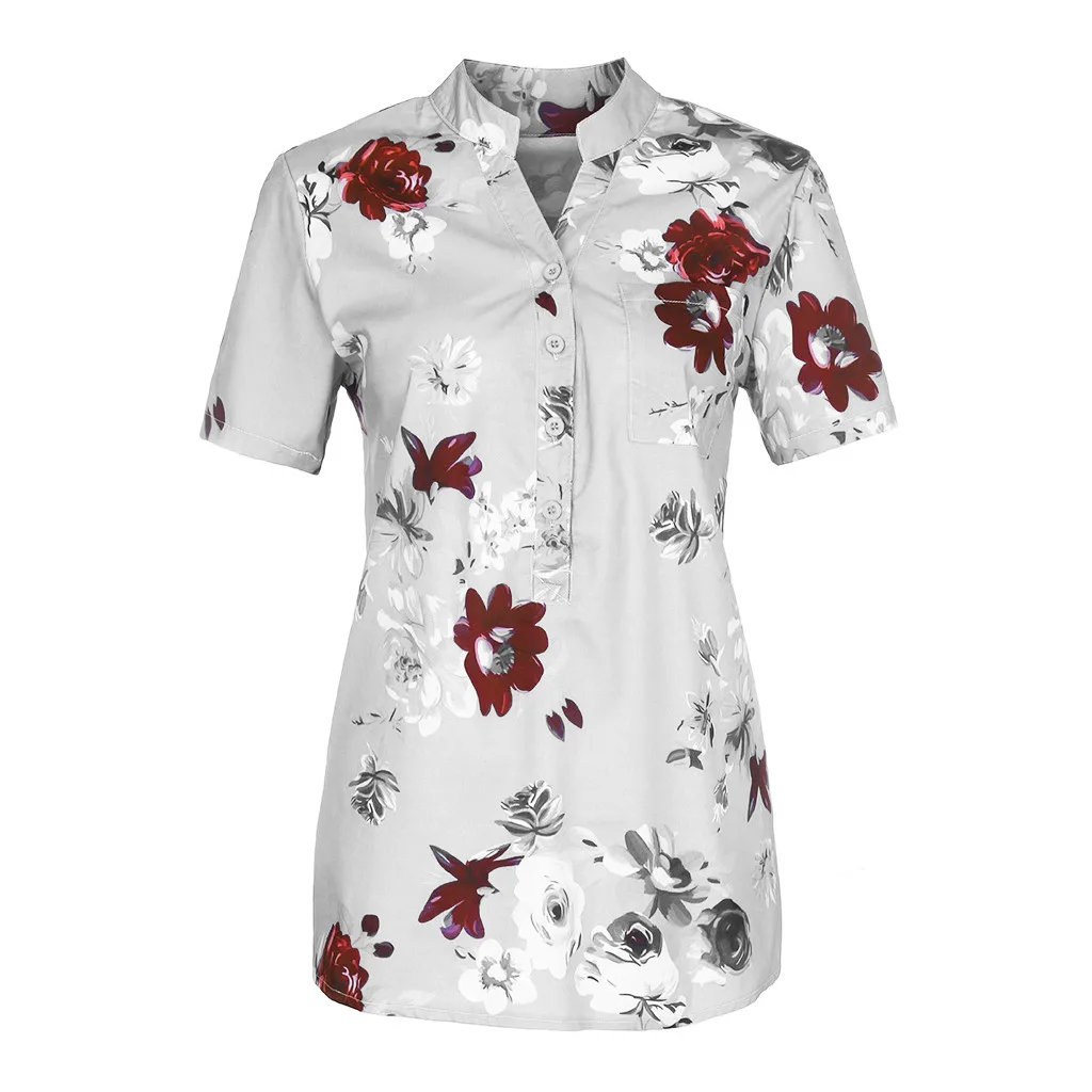 Харадзюку печать карман печати лето для женщин панк готика Повседневная Свободная рубашка с коротким рукавом топы женские плюс размер# T20G