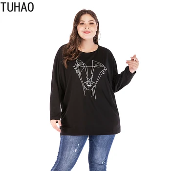 

TUHAO 2019 Big Size 5XL 4XL 3XL LOOSE Black Casual Blouse Long Sleeve Autumn Women's Print Blouses Shirt Plus Size LZ228