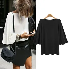 L-5xl размера плюс повседневные женские футболки Осенняя мода с вырезом лодочкой рукав летучая мышь элегантные топы тройники Vestidos свободные женские