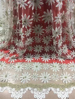 

Embroidered tulle lace fabric african lace fabric with big and small stones high quality fabric for evening dress sewing YG-367