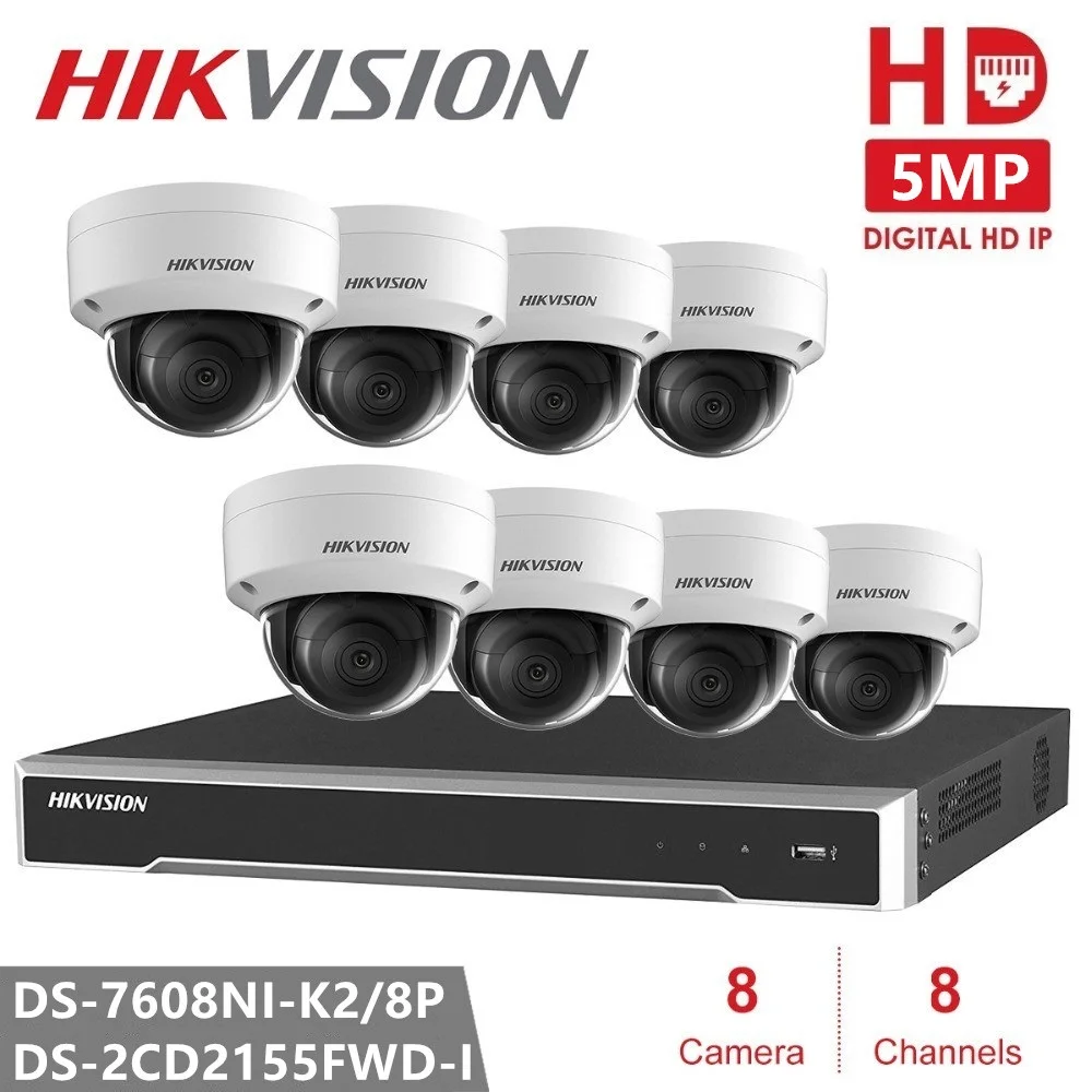 Hikvision 8CH CCTV комплект видеонаблюдения 5MP система безопасности POE NVR Макс выход 8Pcs IP