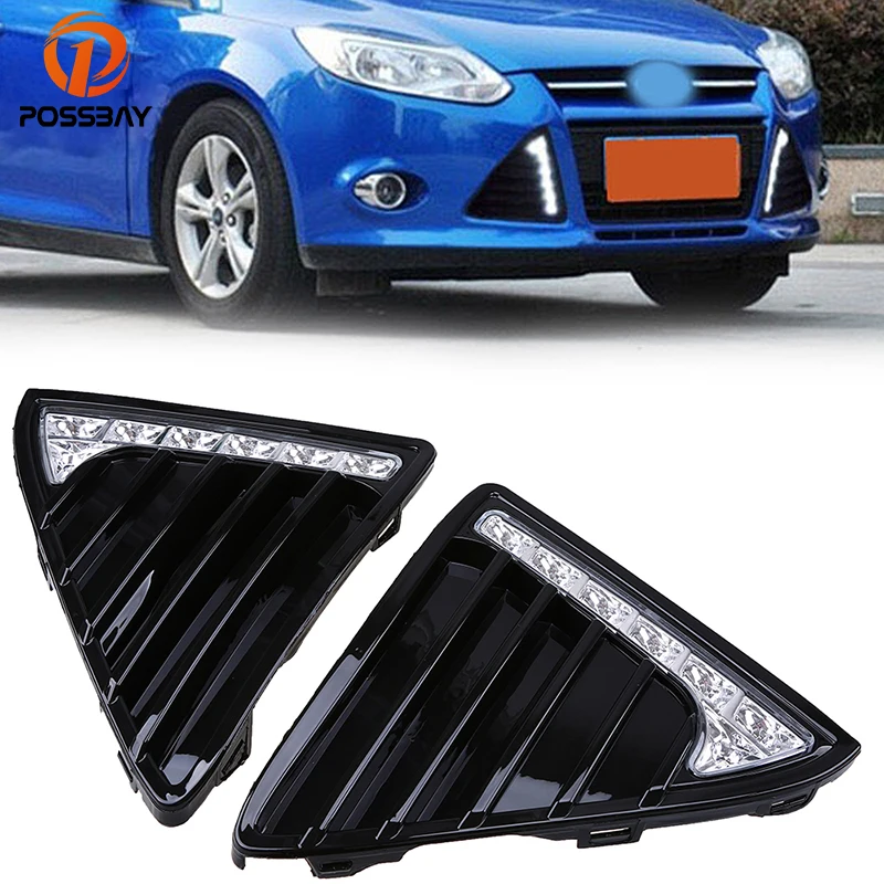 

POSSBAY Gloss Black White Yellow DRL LED Car Daytime Running Lights for Ford Focus Sedan/Hatchback/Turnier(DYB) 2011-2014