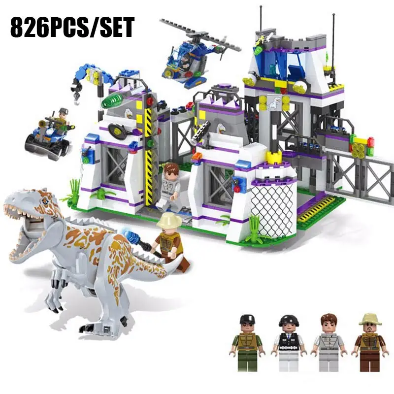 826PCS Jurassic Dinosaur Indominus T-Rex Breakout Spinosaurus Tyrannosaurus Rex Model Building Blocks Brick Toy Kids Gift oenux prehistoric jurassic tyrannosaurus rex spinosaurus t rex dinossauro world model savage dinosaurs action figure toy for kid