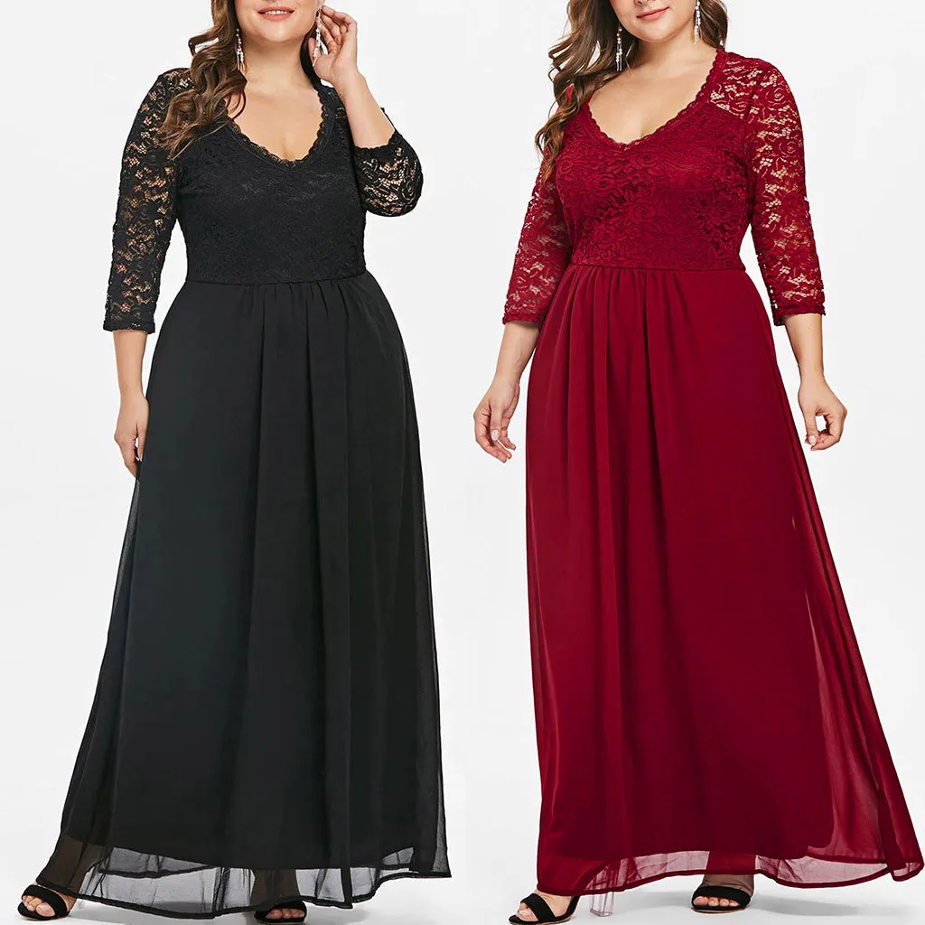 Women Plus Size Sweetheart Neck Lace dresses woman party night Panel Long Party Maxi Dress