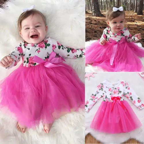 Newborn Baby Girl Infant Romper Jumpsuit Bodysuit Tulle Lace Dress Clothe Outfit Floral Dress For Baby Girls