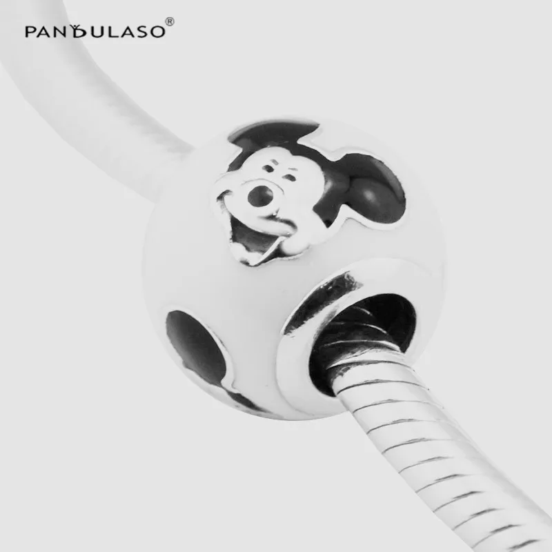 

Pandulaso Expressive Miki Mouse Beads for Jewelry Making White & Black Enamel Charms Fit Original DIY Starter Silver Bracelets