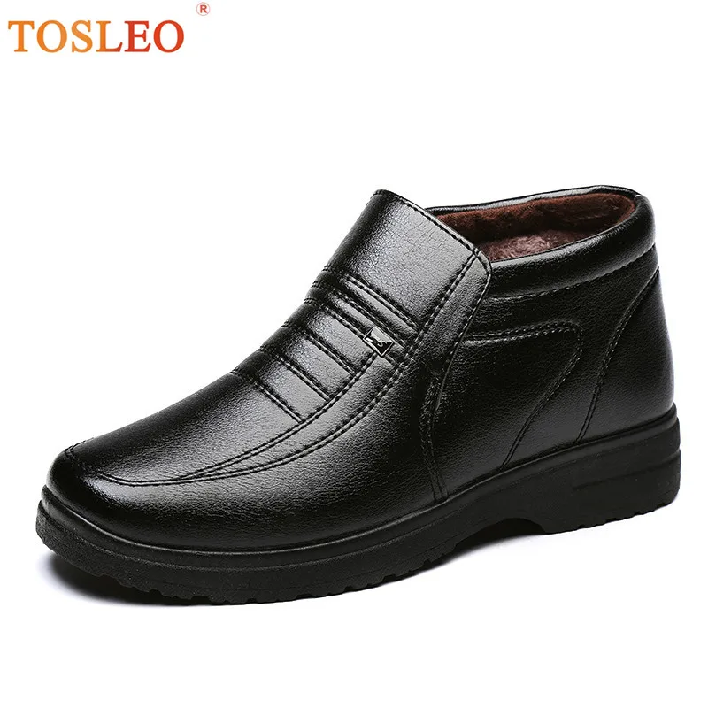 

39-44 Men Boots Fur Plush Warm Winter Shoes Men Slip On Snow Boots Men Black
