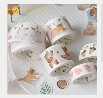 

Gold Plush forest animal cat dog rabbit bear acorn Hydrangea rose daisy flower washi tape DIY planner scrapbooking masking tape