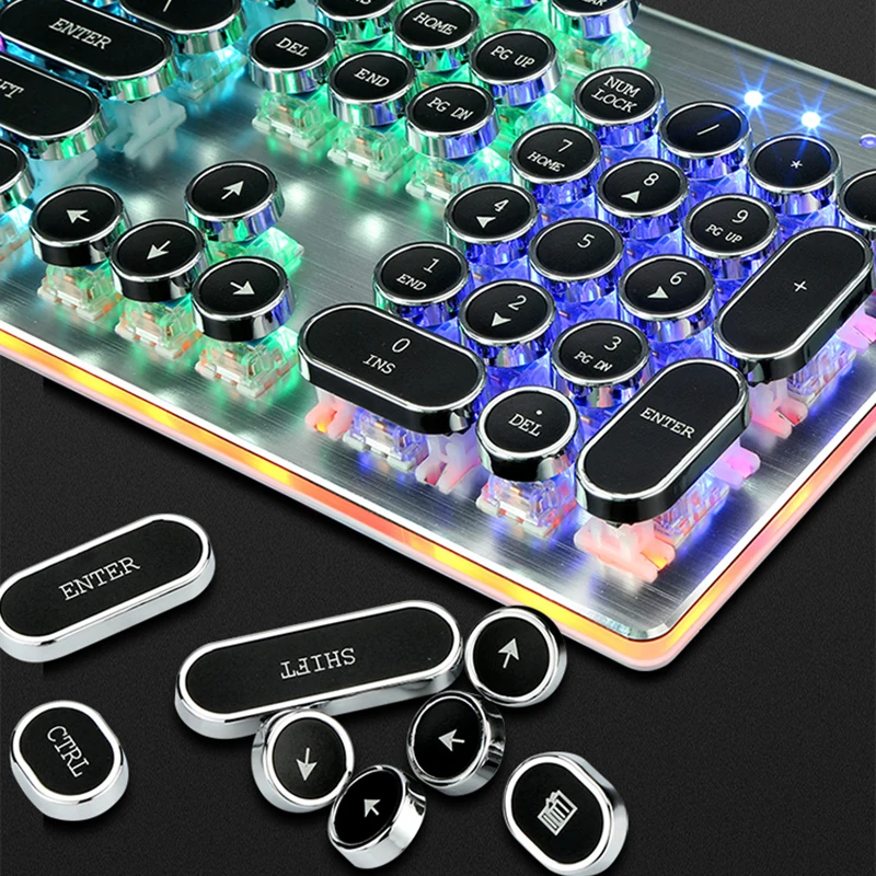 DIY QWERTY стимпанк Ретро механической клавиатуры USB проводной Радуга машинки