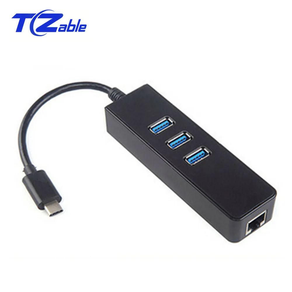 USB 3,1 Rj45 концентратор USB C к сети Ethernet адаптер 1000 Мбит RJ45 с 3 usb 3,0 Порты usb разветвитель для MacBook черный
