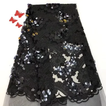 

High-end wholesale embroidery French lace African gauze fabric 3D applique sequins unique high quality 5 yards hot sale
