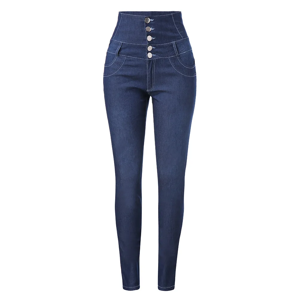 Новые женские осенние эластичные с высокой талией повседневные Прямые кнопки свободные мягкие удобные джинсовые ноги джинсы 3,19