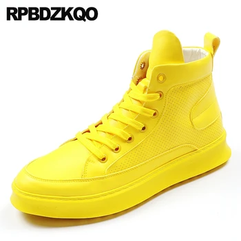 

street style new hip hop yellow trainers sneakers elevator platform skate hidden height increasing shoes men high top 2019 white