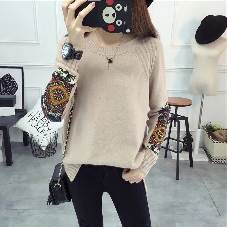 

2019 Autumn Sweaters Women Pullover Casual Knitted O-Neck Print Femme Women Sweaters