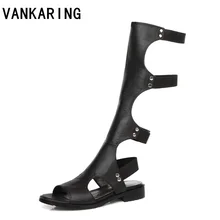 Фирменный дизайн; модные летние сандалии; женские кожаные сапоги до колена; соблазнительное черное платье в стиле кэжуал с вырезами; женская обувь