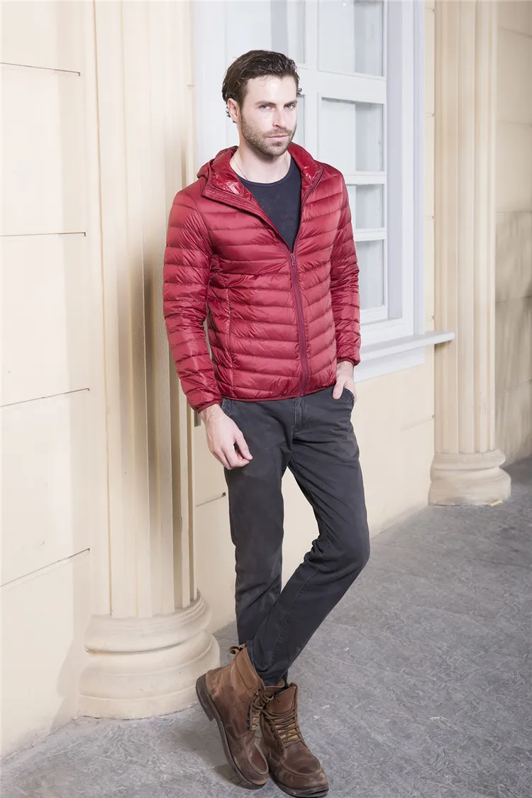 Men's Ultra Light Packable Down Jackets Hooded Slim Down Coats Man White Duck Down Padded Parkas Winter Puffer Jacket JK-634 puffer jacket with fur hood