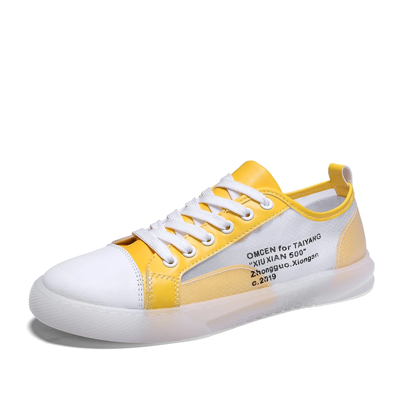 Парусиновая обувь; мужские прозрачные легкие кроссовки на шнуровке; Мужские эспадрильи; удобная уличная мужская повседневная обувь - Цвет: Цвет: желтый