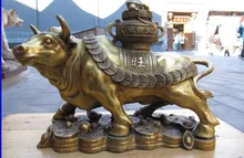 

wholesale factory Decoration Crafts Brass 7.5" Chinese Classical Feng Shui pure brass Carved On Yuanbao Ox-Oxen Bull Statue 25%