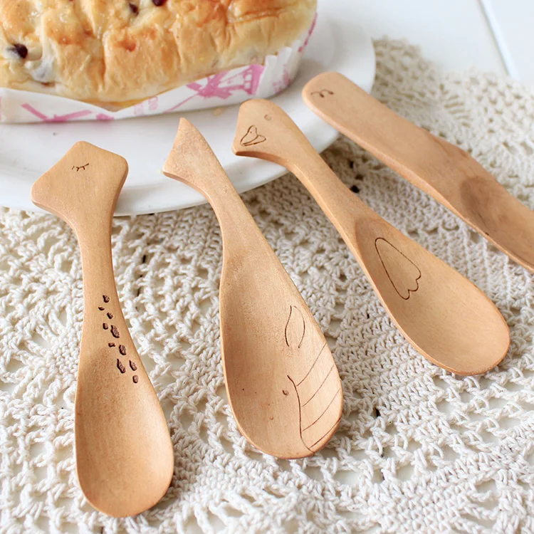 

Free shipping Zakka small animal style eco-friendly wooden spoon butter spoon jam spoon