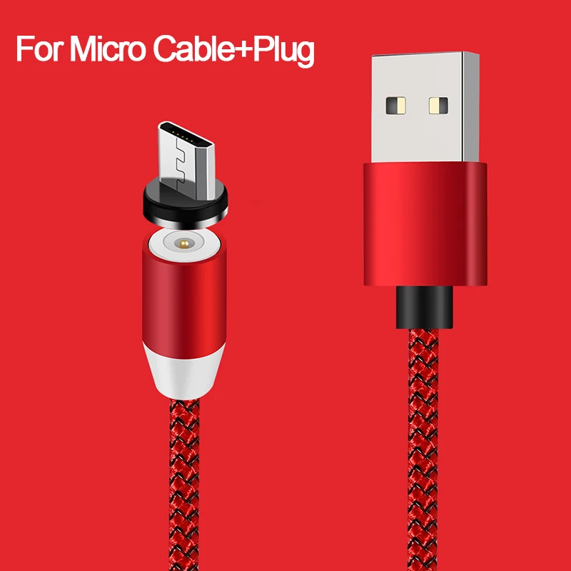 Магнитный кабель в оплетке 1 м светодиодный type-C Micro USB Магнитный usb кабель для зарядки iphone Xs samsung A50 S8 мобильный телефон USB C шнур - Цвет: For Android Red