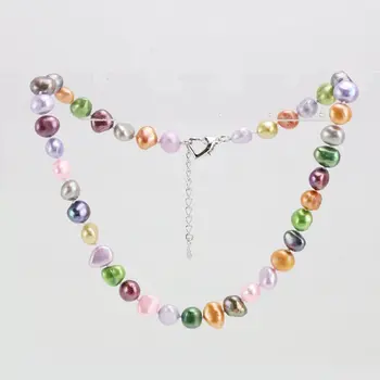 

Unique Pearls jewellery Store,8-9mm Multicolor Baroque Freshwater Pearl Necklace,Charming Bridesmaids Women Gift