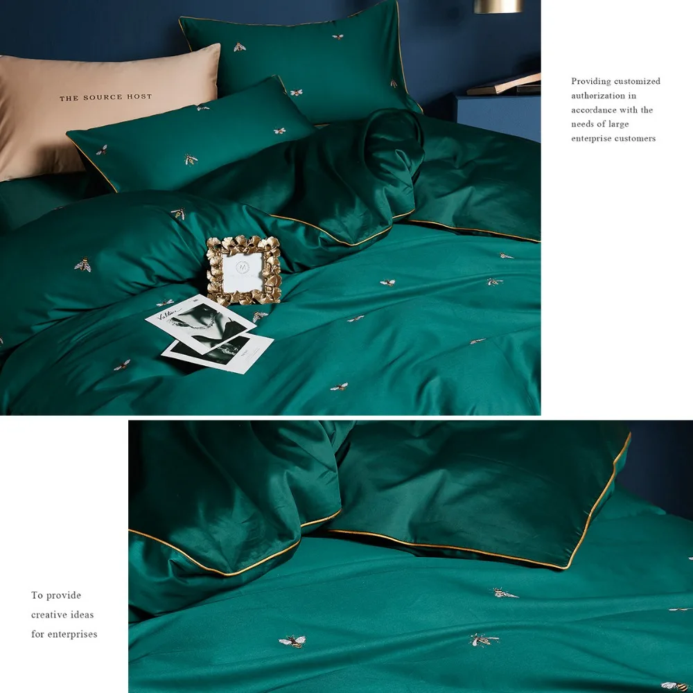 No 56 60 Luxe Emerald Groen Dekbedovertrek Katoen Met Bijen Emerald Groen Dekbedovertrek Katoen