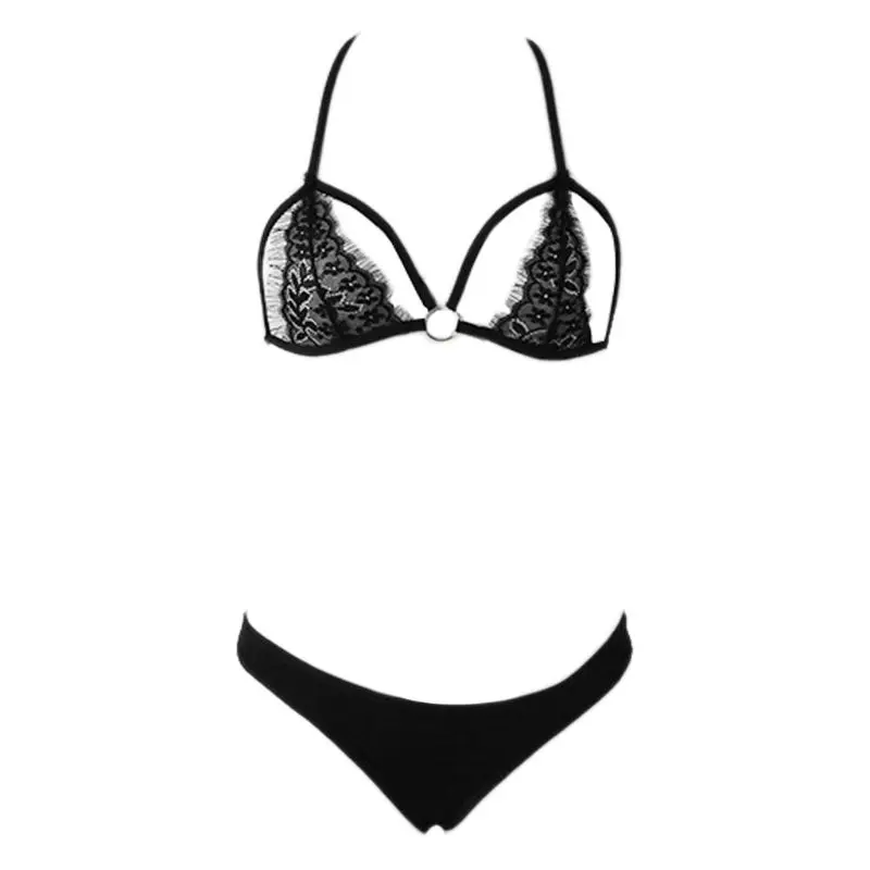 Womens Sexy Open Cup Eyelash Lace Bra Set Embroidered Strappy Lingerie Underwear