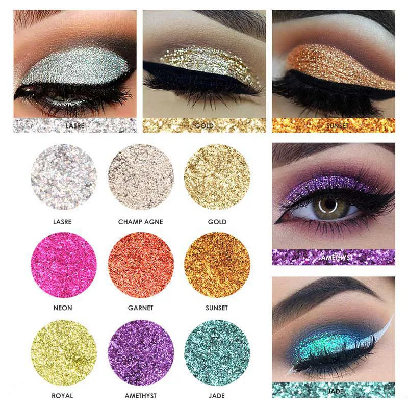 FOCALLURE Professional 9 Colors Makeup Eyeshadow Palette Eye Shadow Bright Glitters Lips Face Glitter |