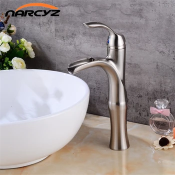 

FreeShipping Waterfall nickel brushed bathroom faucet High nickel basin mixer brushed waterfall basin faucet sink Mixer XT-404