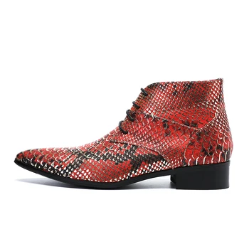 

NEW Luxury designer genuine wedge pointed genuine leather red Serpentine lace up business Boots dress wedding boots