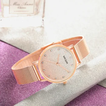 

MEGIR Elegant Casual Women Watch Quartz Clock RG Mesh Strap Diamond Decoration Simple Design Ladies Top Brand Luxury Wristwatch