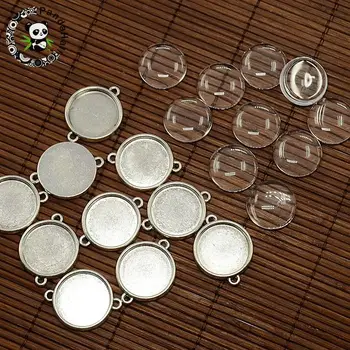 

20mm Clear Domed Magnifying Glass Cabochon Cover for Flat Round DIY Photo Alloy Link Making, Lead Free, Antique Silver,