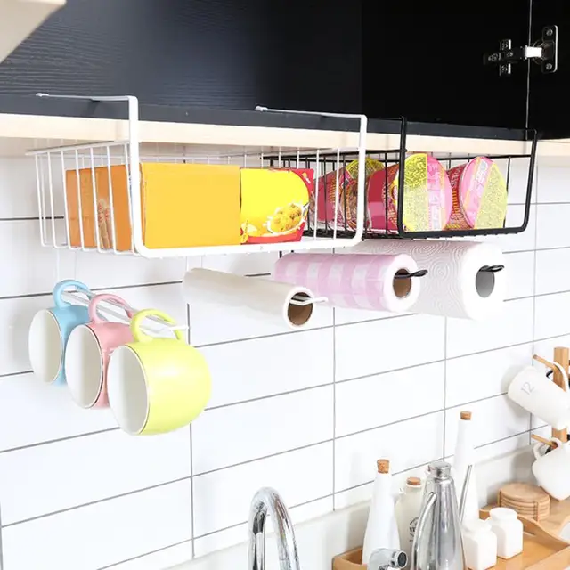 Best Price Iron Cupboard Hanging Basket Closet Shelf  Hook Cabinet Storage Rack Holder Bathroom Kitchen Cupboard Organizer Accessories