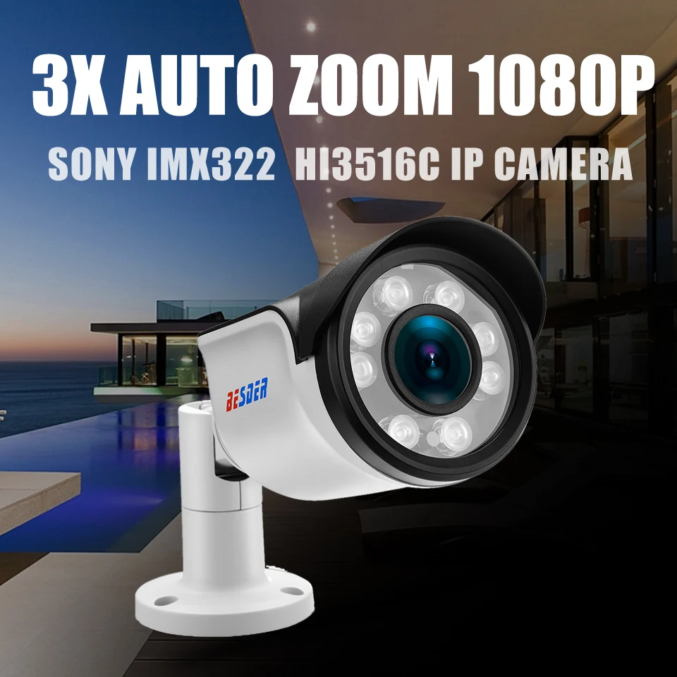 Besder 3X моторизованный зум SONY IMX322 1080P IP камера 2,8 мм-12 мм Лен Крытый Открытый водонепроницаемый IP67 CCTV безопасности пуля камера