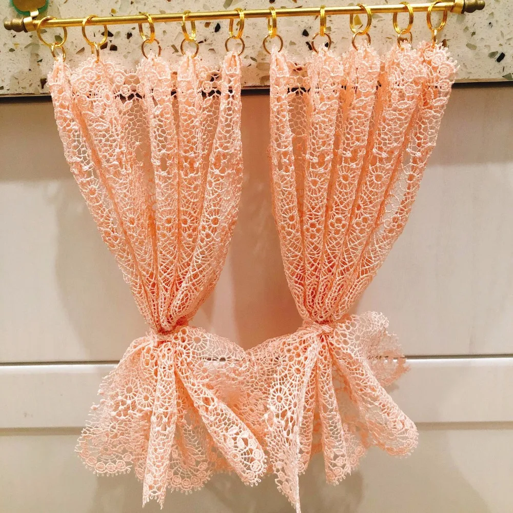 

G05-X5085-2 children gift Toy 1:12 Dollhouse mini Miniature rement Detachable curtain rod pink lace curtain
