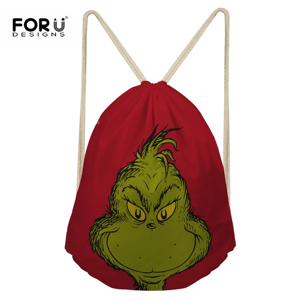

FORUDESIGNS Kid Boys Drawstring Bags Christmas Gift The Grinch Pattern Girl Fashion Backpack For School Boys Travel Small Pack