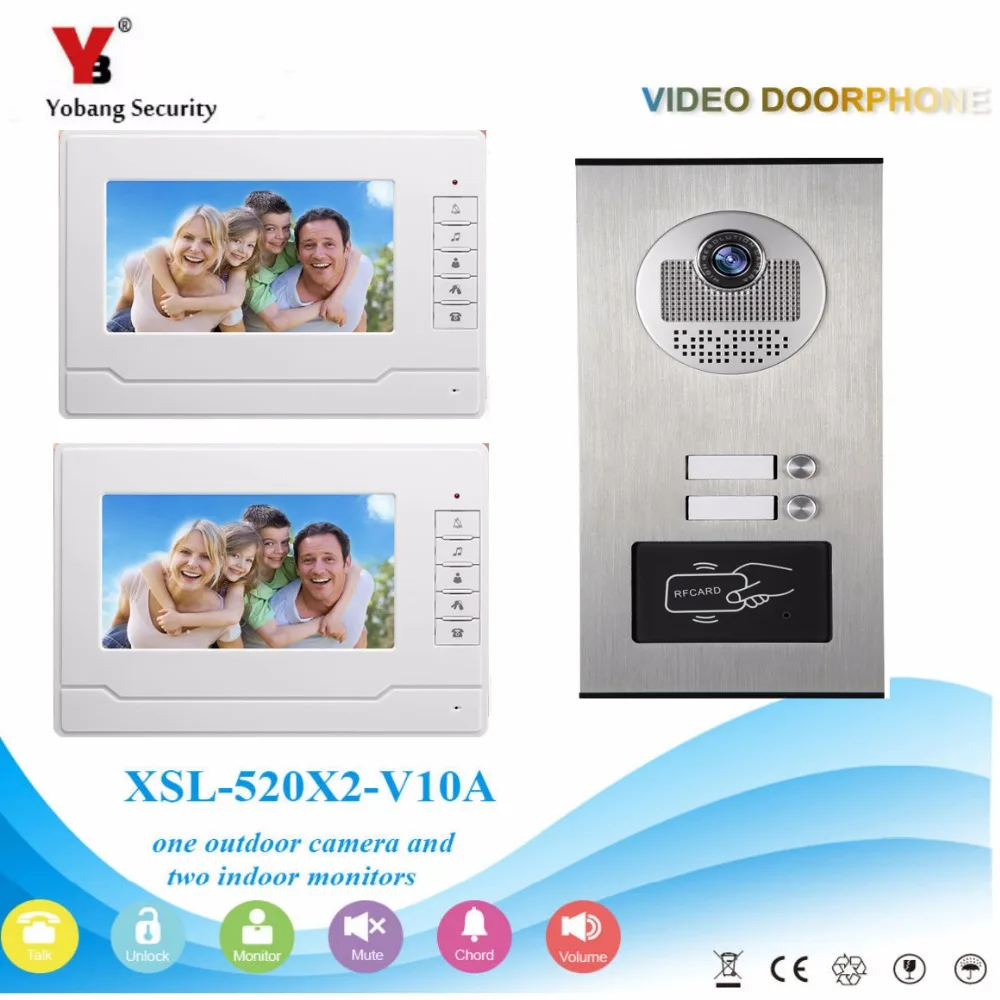Yobang безопасности 2 единицы квартира домофон видео домофон камеры HD 7 "монитор видео звонок 2-RFID карты