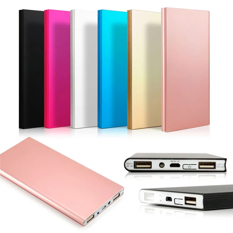 1pc Portable Thin Power Bank 20000mAh External Battery Charger Powerbank Dual USB Poverbank With Light  For Cell Phone
