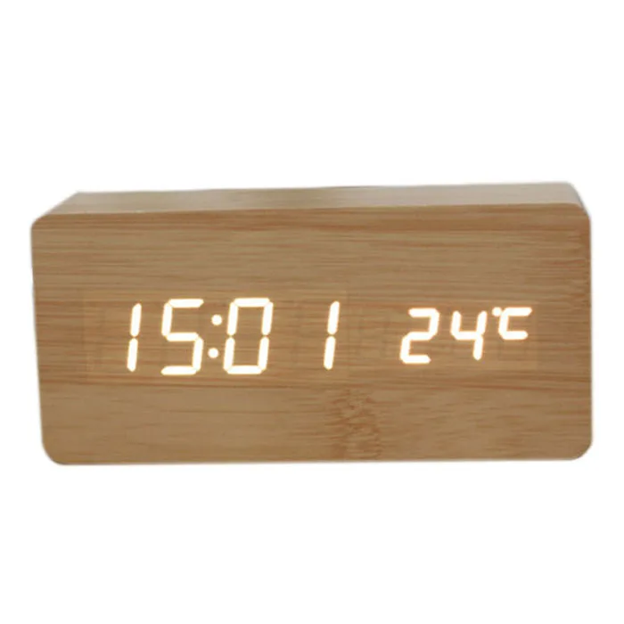 Прочный(термометр-календарь с голосовым управлением) прямоугольный деревянный светодиодный цифровой будильник USB/AAA Бамбук Дерево зеленый