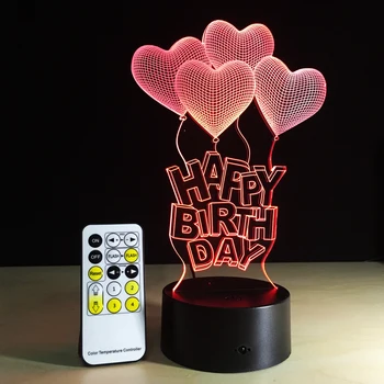 

Happy Birthday Gifts Romantic Love Heart 3D Led Night Light Remote Control 7 Color Changes Table Lamp Home Decor Bedside Lamp