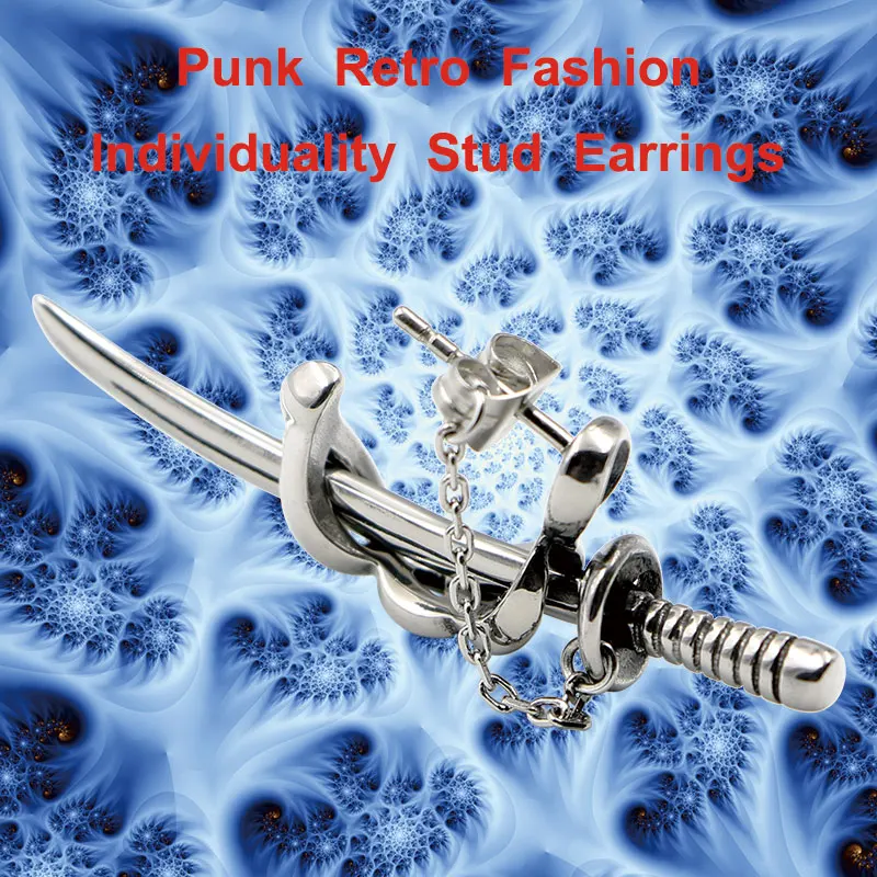 

Punk Retro Fashion Solid 316L Stainless Steel Cool Men's Biker Individuality Japanese Katana Stud Earrings 2F008