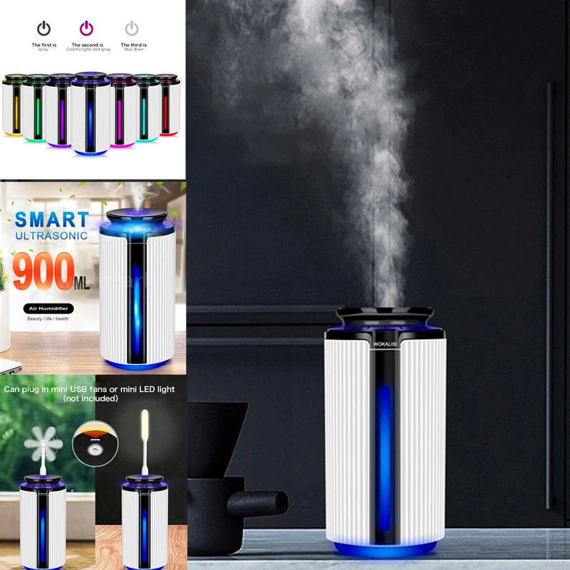 

New 900ML Air Humidifier Ultrasonic USB Diffuser Aroma Essential Oil 7 Color LED Night light Cool Mist Purifier Humidificador #